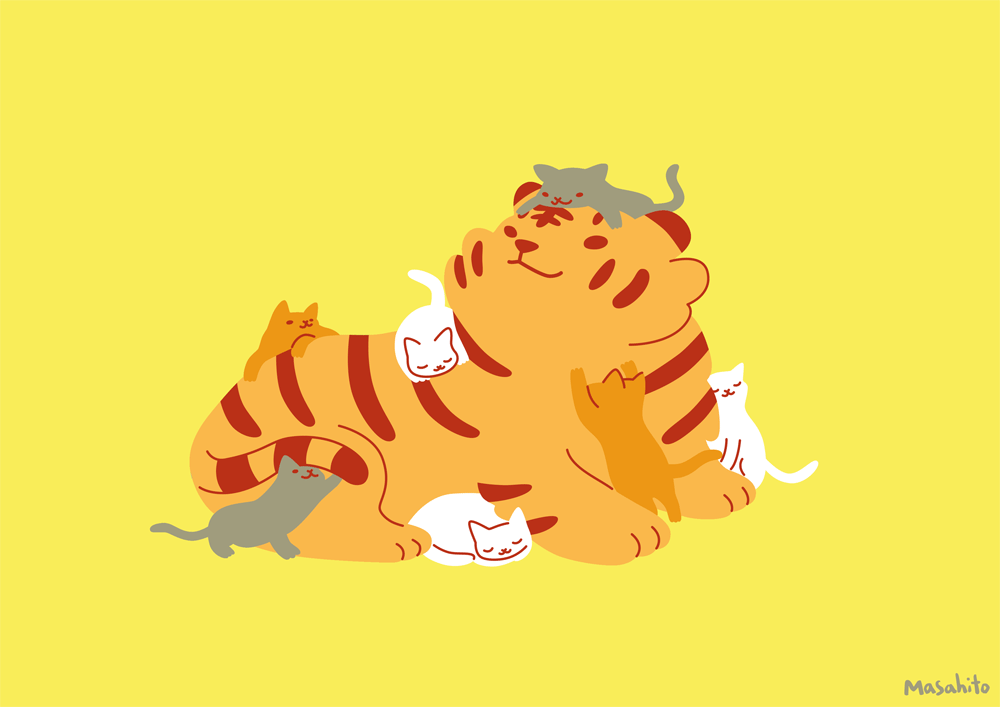 tiger with kittens